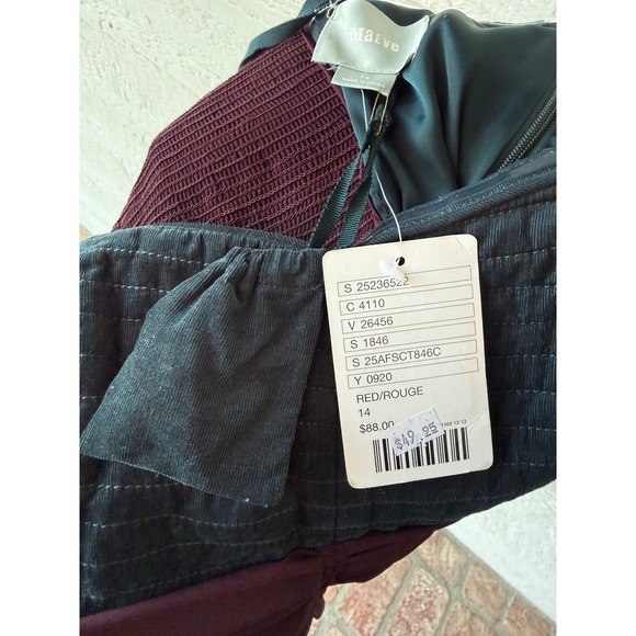 Maeve Anthropologie Strapless Top Navy Blue Burgundy Corduroy Chiffon Size 14 - Picture 5 of 8